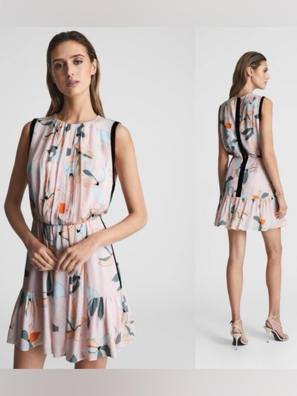 NWT Reiss Jacqueline Leaf Print Mini Dress Blush Pink Sz 8